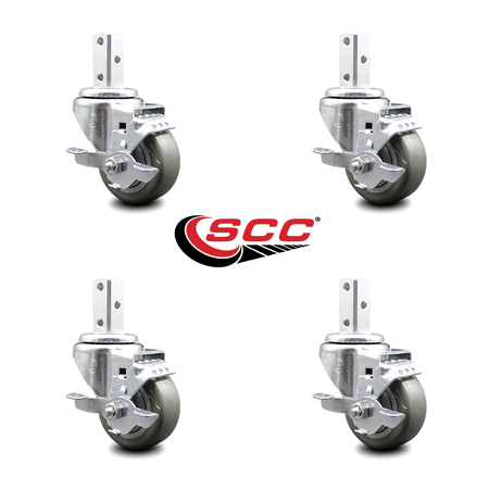 Service Caster 3.5 Inch Gray Poly Wheel Swivel 3/4 Inch Square Stem Caster Set with Brake SCC SCC-SQ20S3514-PPUB-GRY-TLB-34-4